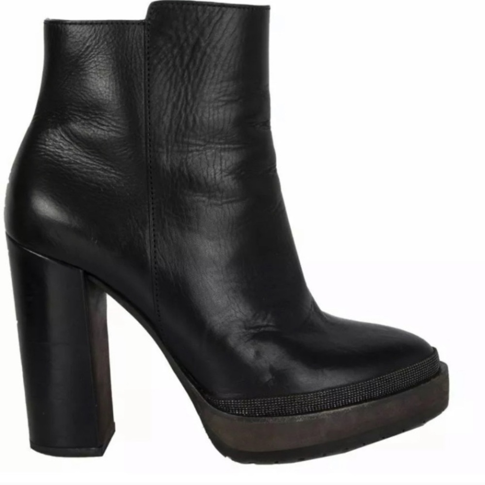 Brunello Cucinelli black leather platform …